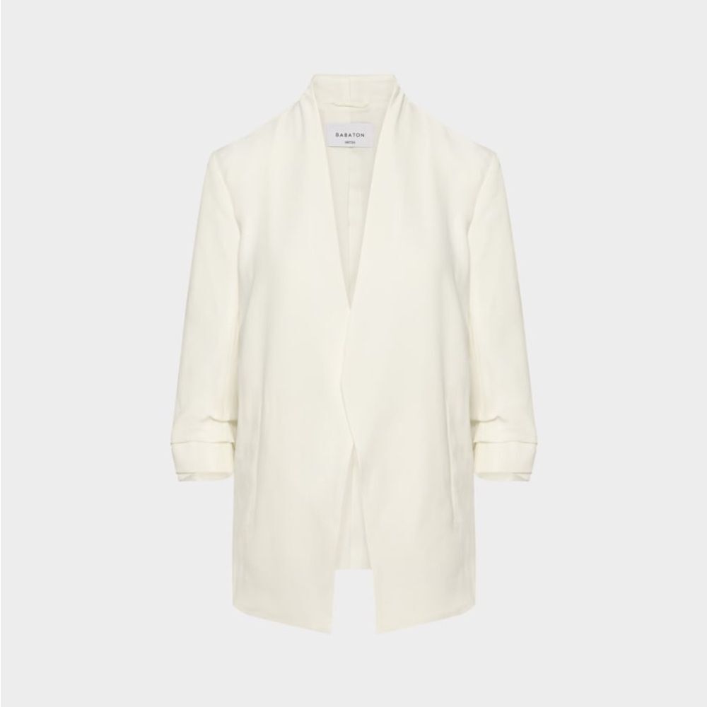 Babaton Aritzia Power Blazer Mirror Crepe Off White Open Front Blazer Jacket - 8